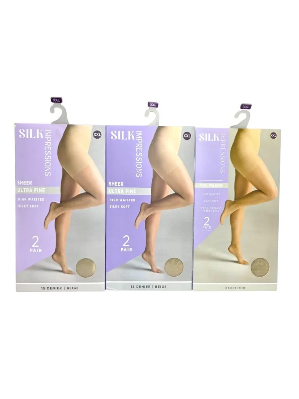 3 PK Silk Impressions Women's Pantyhose Fine Sheer 15 Denier Size XXL Beige